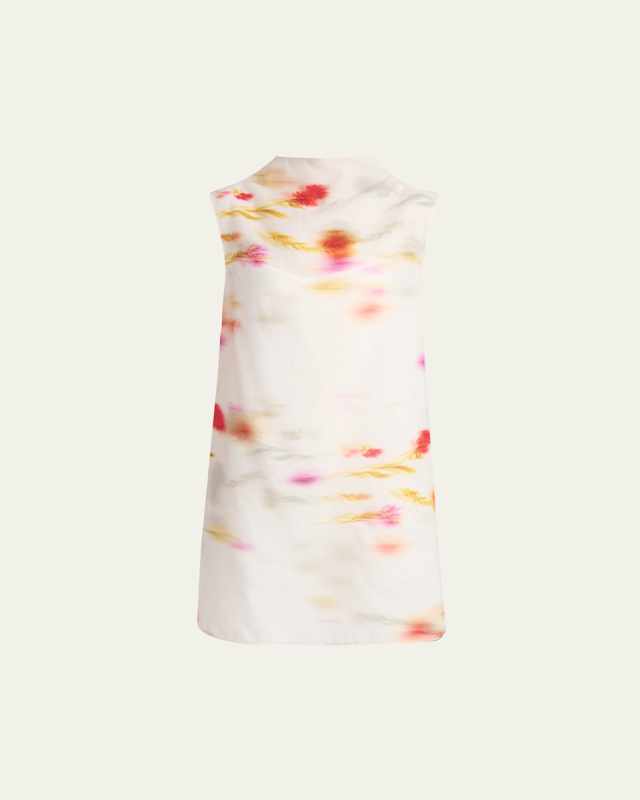 Blossom Flower Organdy Funnel-Neck Mini Dress